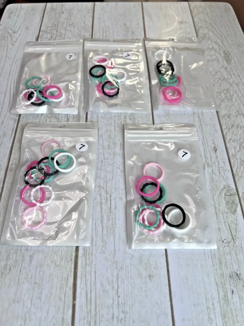 Silicone Rings Assorted Colors 5 Packs Of 10/ 50 Total Sz 7